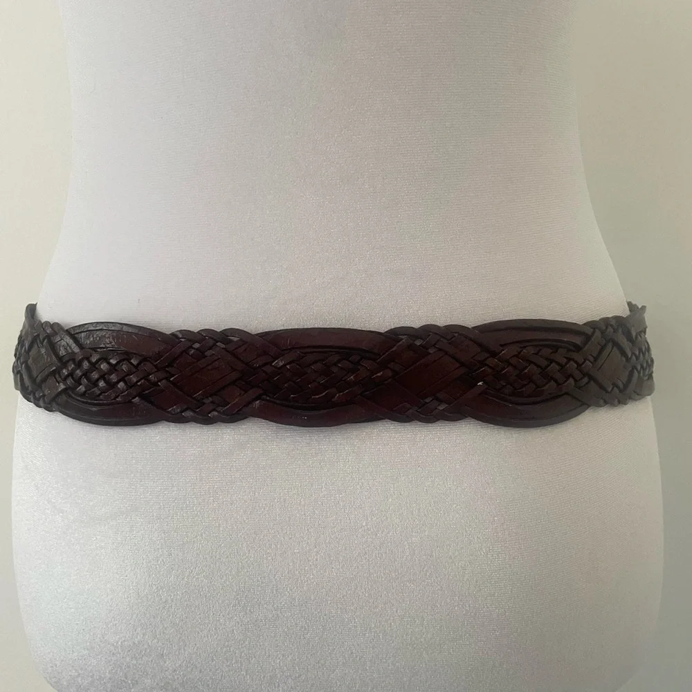 Brown burgundy leather braided belt with oval leather buckle‎ by Chinese Laundry